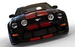 black and red Ford Mustang GT with dual racing stripes, car, Ford Mustang Shelby HD wallpaper