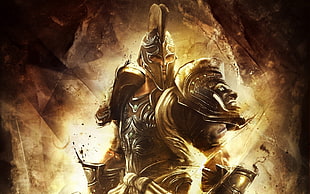 warrior with armor digital wallpaper