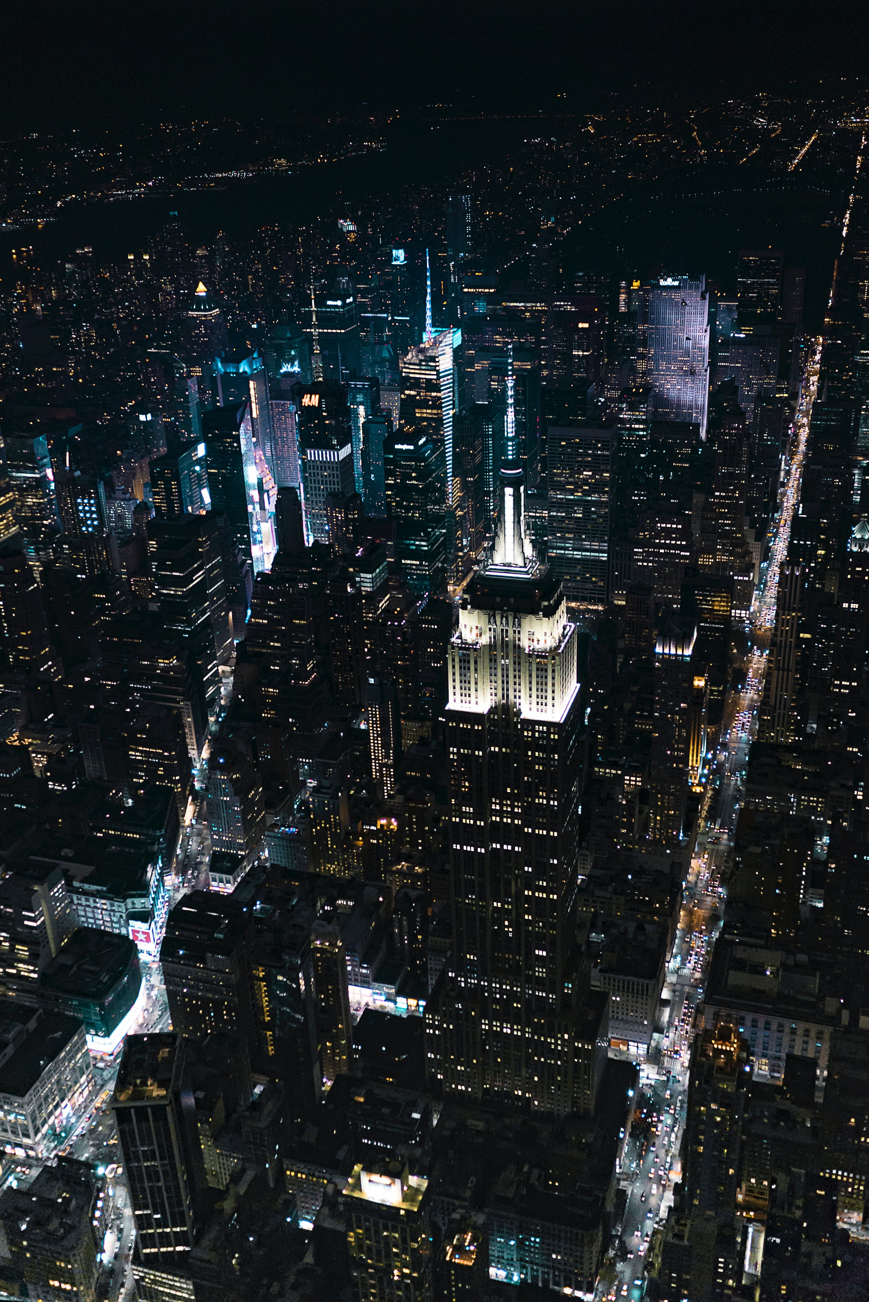 high-rise building, Night city, Skyscrapers, Top view