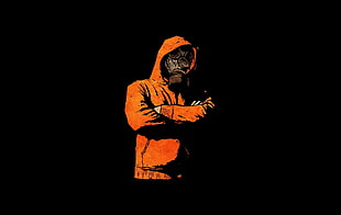 person wearing mask and hoodie graphic, gas masks