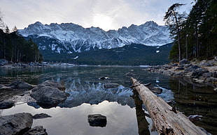 lake near mountain alps, nature, lake, reflection, mountains HD wallpaper