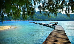 wooden sea dock, nature, landscape, dock, boat HD wallpaper