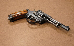 black and brown revolver, gun, revolvers, Swiss 1882 revolver HD wallpaper
