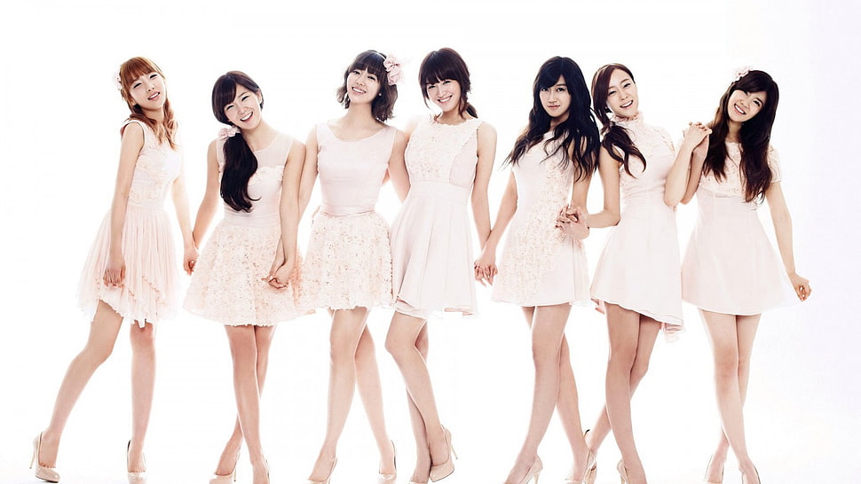 group of women wearing white tank dresses HD wallpaper