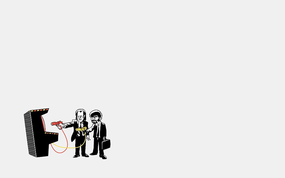 two man playing arcade game machine HD wallpaper