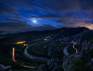 Night,  Road,  Sky,  Rocks HD wallpaper