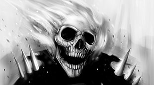 Ghost Rider charcoal sketch, skull, monochrome, fantasy art, artwork