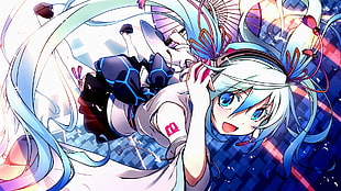 white and blue floral textile, Hatsune Miku, Vocaloid