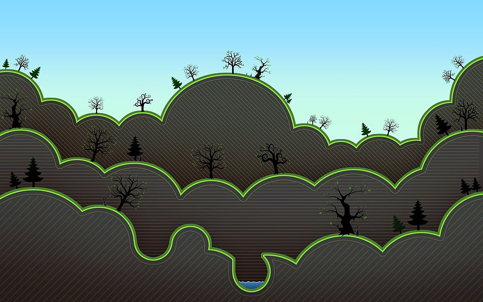 green and black trees animated wallpaper, deep forest, animations, forest, trees HD wallpaper