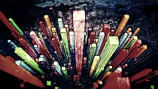 aerial painting of high-rise and low-rise buildings