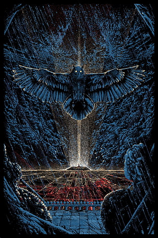 illustration of owl with wings spread, Kilian Eng, Blade Runner, science fiction, owl