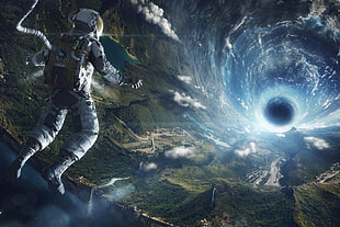 astronaut digital wallpaper, Astronaut, Black hole, Sci-Fi