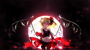 yellow-haired female anime character wallpaper, Flandre Scarlet, Touhou, Moon