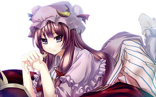 female anime character in purple dress illustration