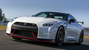 white coupe, Nissan GT-R, car, Nissan GT-R NISMO