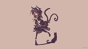 black and white horse illustration, nekomimi, neko loli, original characters HD wallpaper