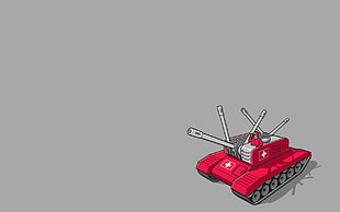 red and grey medical battle tank illustration, minimalism, Swiss flag, humor, tank