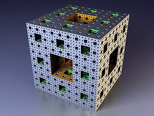 gray,brown, and green cube building miniature