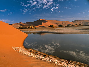 Desert with lake HD wallpaper