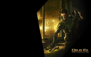 man's black and white polo shirt, Deus Ex: Human Revolution, Deus Ex, cyberpunk, video games