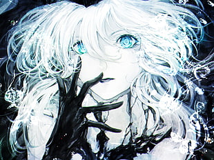 white-haired female anime character portrait, artwork