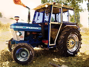blue and gray Ford tractor, tractors