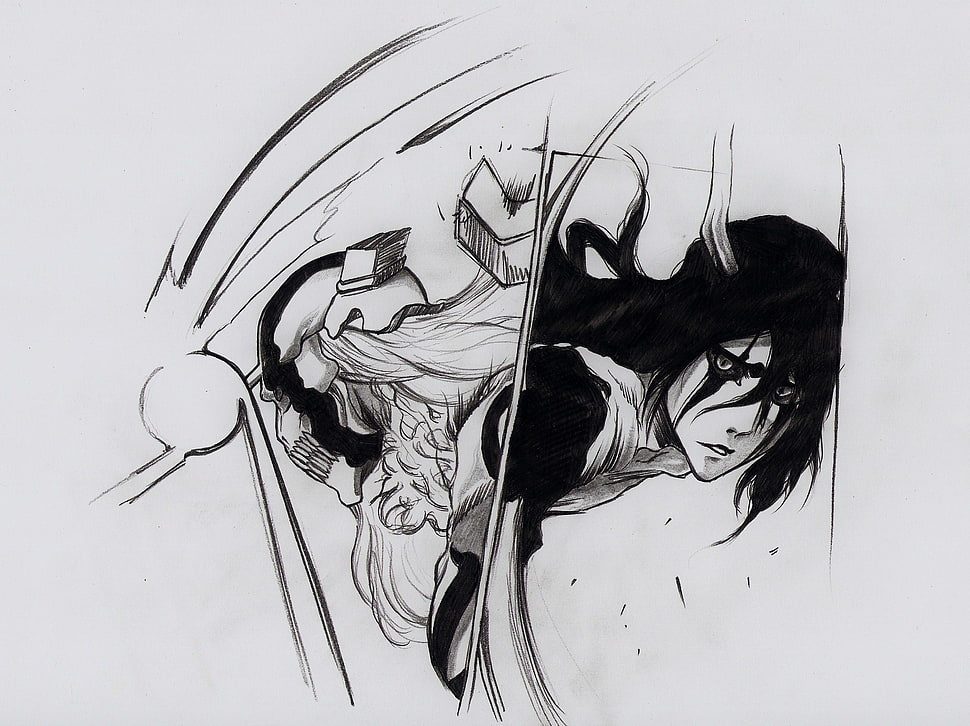 Bleach Hollow Ichigo and enemy sketch, Bleach, anime, Kurosaki Ichigo HD wallpaper