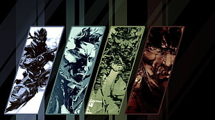 four assorted characters illustrations, Metal Gear Solid , Metal Gear Solid 2, Metal Gear Solid 3: Snake Eater, Metal Gear Solid 4 HD wallpaper