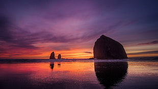 stone in body of water during dawn, landscape, Ultra  HD, Oregon, Cannon Beach