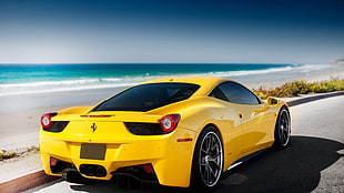 yellow Ferrari coupe, Ferrari, Ferrari 458, car