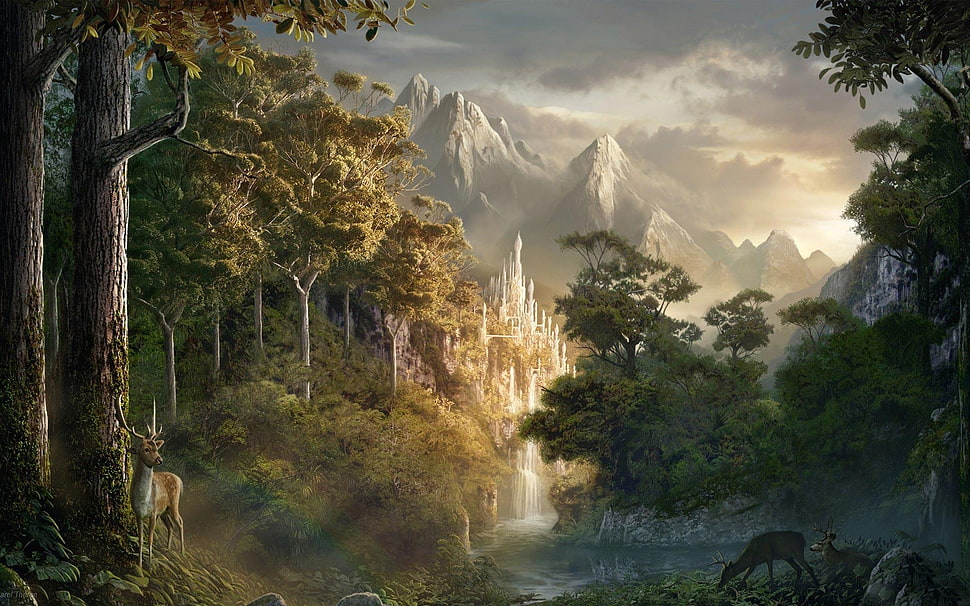 green forest 3D illustration, artwork HD wallpaper