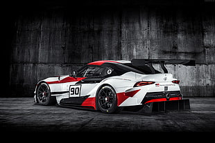 black, red, and white sports car