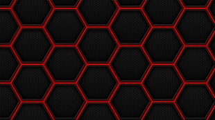 black and red digital wallpaper, abstract, hexagon, textured HD wallpaper