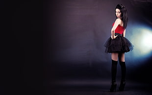 woman in red and black mini dress illustration HD wallpaper