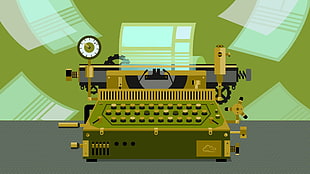 green typewriter illustration, digitalocean, typewriters, paper, digital art HD wallpaper