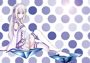 white haired female anime character illustration