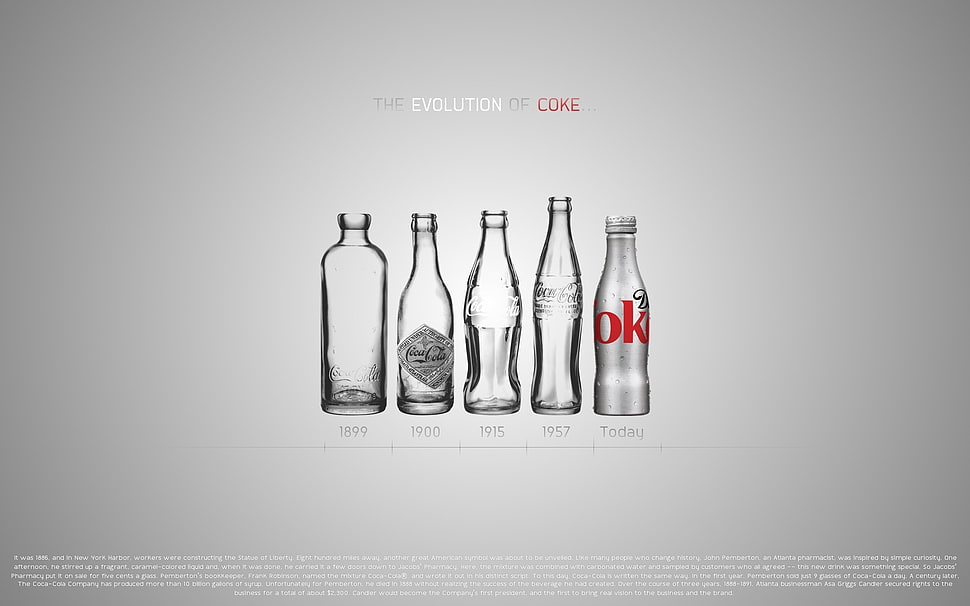 five clear coke bottles The Evolution of Coke illustration HD wallpaper