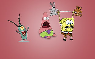 Spongebob Squarepants, Patrick Starfish, and Plankton illustration, SpongeBob SquarePants, cartoon HD wallpaper