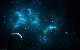 blue and black sky illustration, space, planet, space art, digital art
