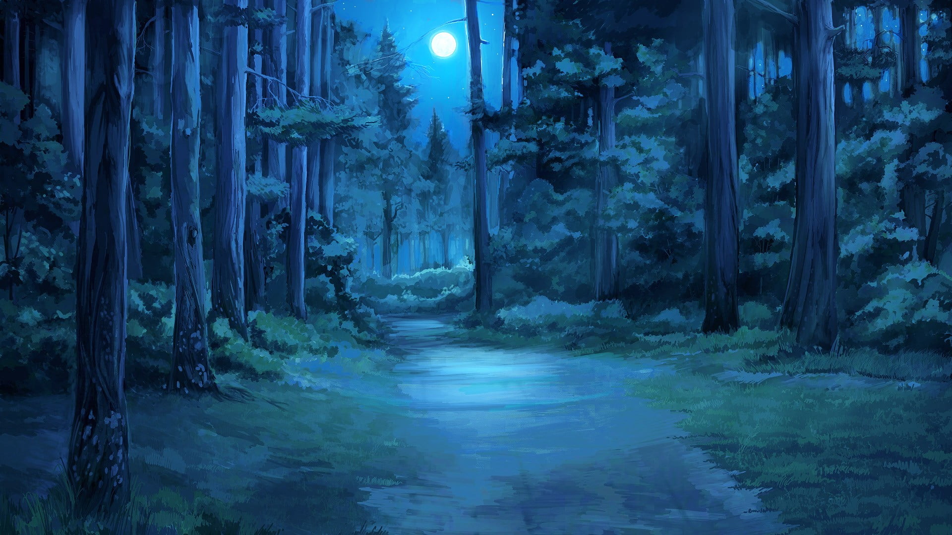 Forest during nighttime artwork HD wallpaper | Wallpaper Flare