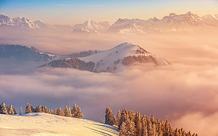 snow covered mountain, nature, landscape, mountains, mist