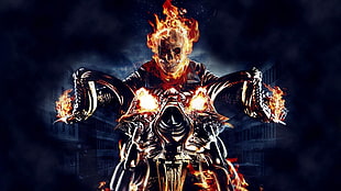 Ghost Rider digital wallpaper, Ghost Rider, skull, fire, motorcycle