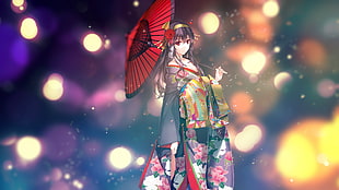multicolored floral kimono illustration, kimono, anime, Kasumigaoka Utaha, Saenai Heroine no Sodatekata