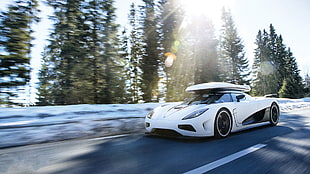 white coupe, Koenigsegg Agera R, Koenigsegg, car, snow