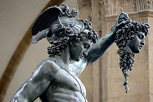 Man holding head statue, Italy, statue, face, architecture HD wallpaper