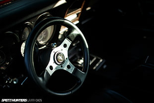 black car steering wheel, Ford Mustang, wheels