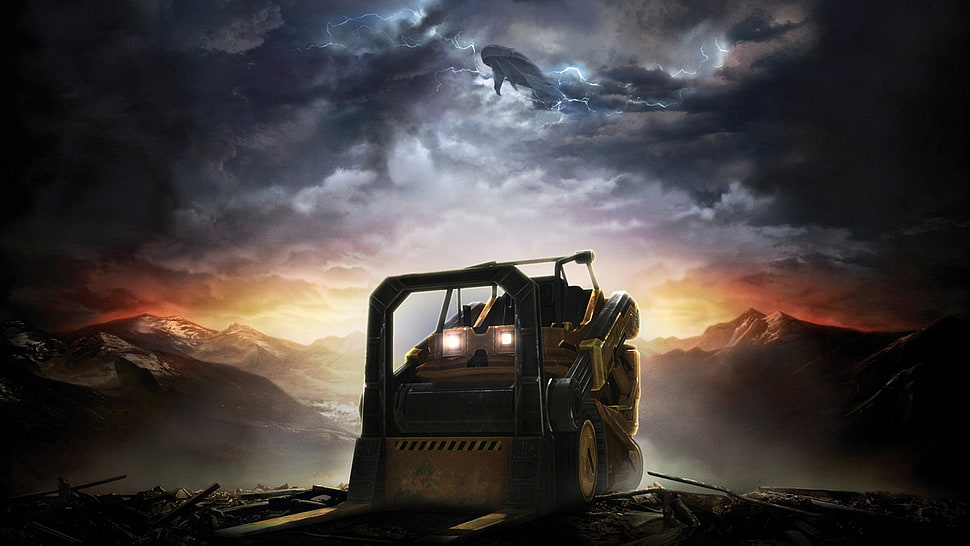 yellow and black heavy equipment, Halo, forklifts, video games, parody HD wallpaper