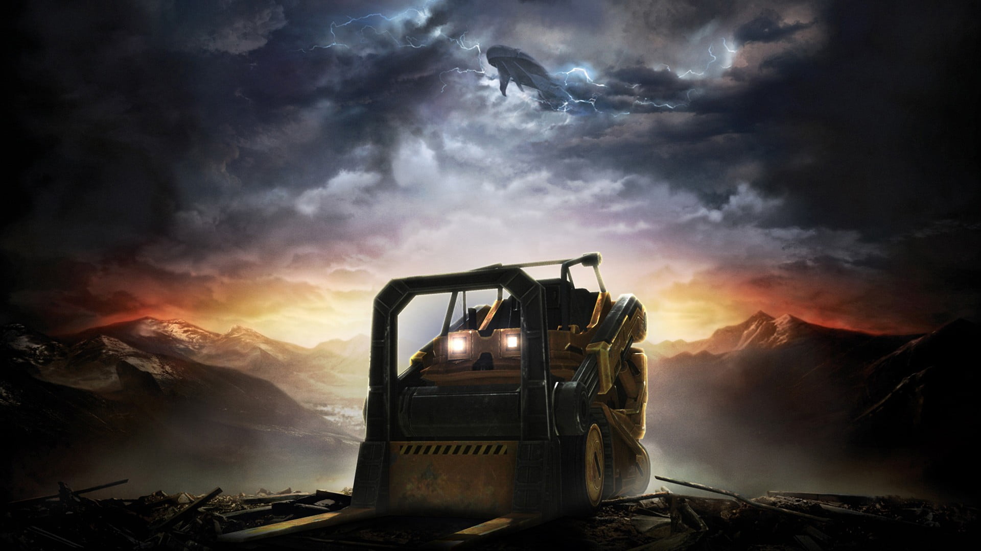 yellow and black heavy equipment, Halo, forklifts, video games, parody
