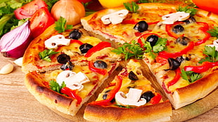 sliced pizza, food, pizza, tomatoes HD wallpaper