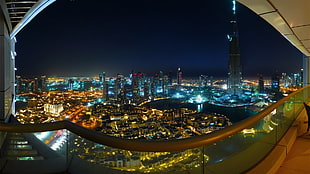 aerial view of Dubai skyline, city lights, Dubai HD wallpaper